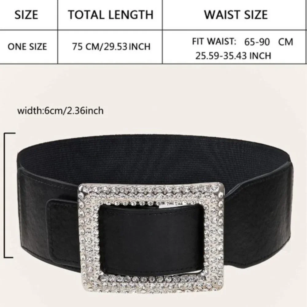 Vegan Leather Rhinestone Buckle Belt - Picture 4 of 5